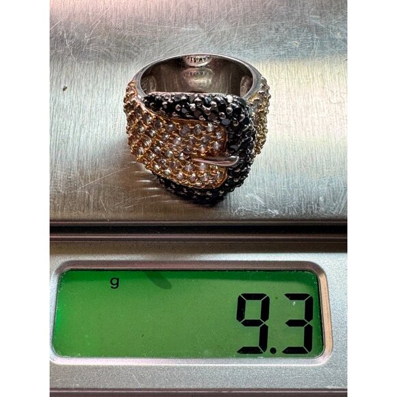 Estate Sterling Silver 925 Buckle Ring Black White CZ Two-Tone Size 6 Vintage - Picture 8 of 8
